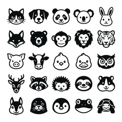 Obraz premium Black and white animal head silhouettes collection on a white background vector illustration