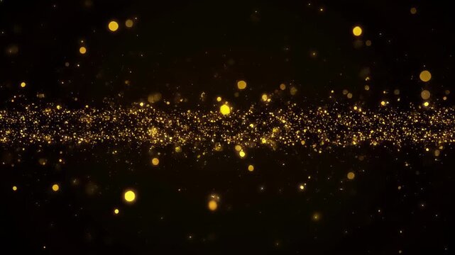 Golden particles floating in dark cosmic space animation