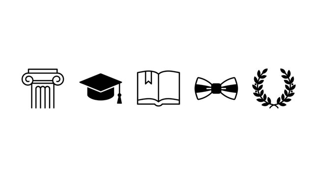 Set of Academic Education and Graduation Ceremony Symbols