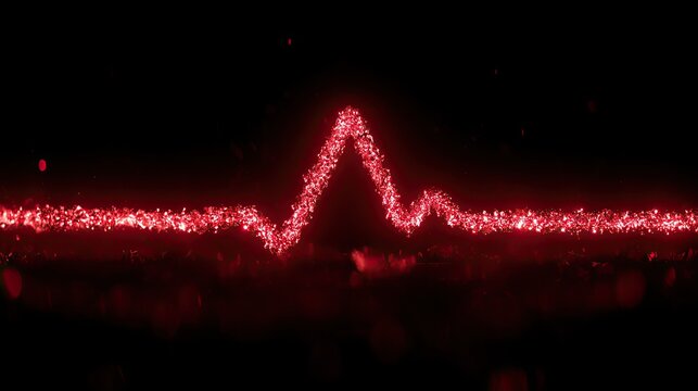 Glittering red heart rhythm line sparkles against a dark backdrop