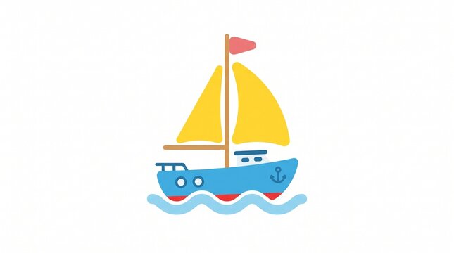 Cute cartoon sailboat illustration isolated on white background