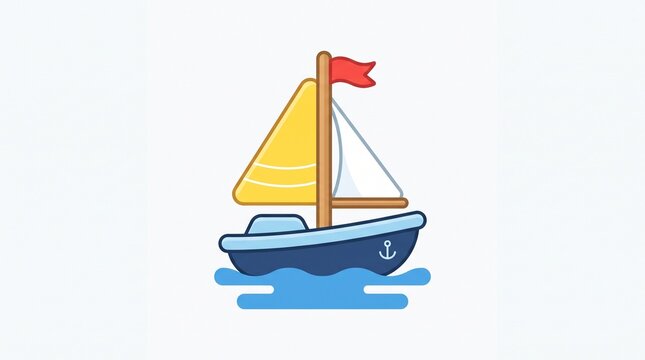 Cute cartoon sailboat vector illustration floating on water