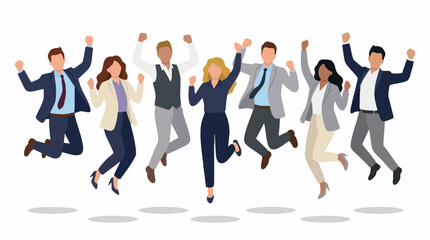 Obraz premium Diverse business team jumping in celebration, showing success and teamwork