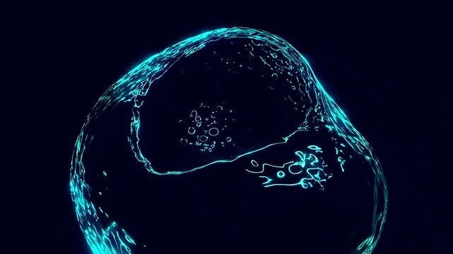 Chat Bubble Hologram With Glowing Blue Digital Liquid Texture on Dark Background For Futuristic Communication