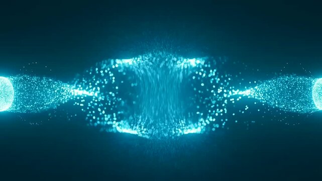 Chat Bubble Hologram Glowing Chat Bubble Hologram Formed by Digital Particle Stream in Abstract Dark Blue Space For Tech Communication