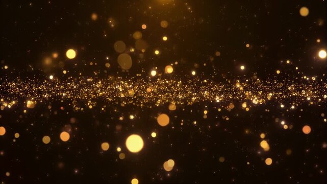 golden particles floating in dark cosmic space animation