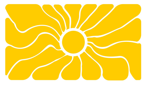 Retro Groove sun pattern with groovy waves and radial rays. Vintage summer background featuring psychedelic sunburst design, vibrant colors, and 70s-inspired geometric shapes.