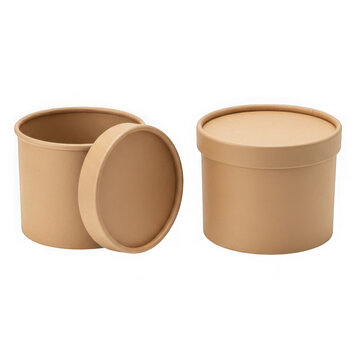 Two brown paper takeout containers stacked together isolated on transparent background
