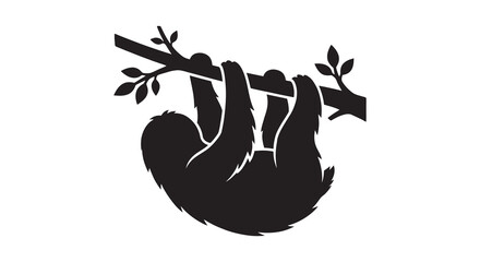 Hanging sloth on branch black silhouette animal © MdMosharef