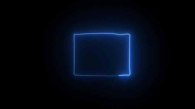 Abstract glowing blue neon light corner frame on a dark black background