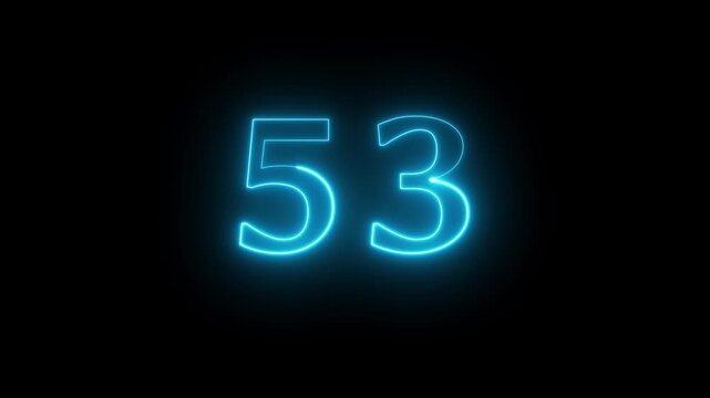 neon 53 number icon with a bright, glowing effect, black background
