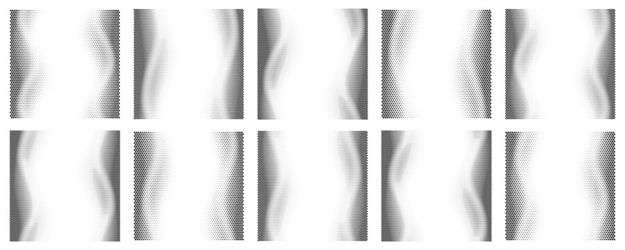Halftone Wave Gradient Texture Set, Abstract Dot Fade Background Collection, Vector Design Pack