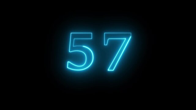 neon 57 number icon with a bright, glowing effect, black background