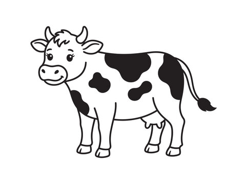 Cartoon cow livestock animal black white spots outline