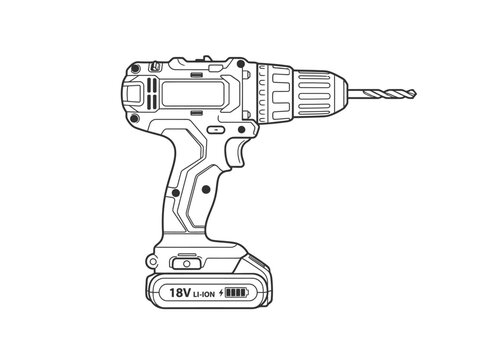 Cordless electric drill tool with battery and drill bit