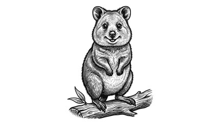 Quokka on log vintage engraving style. © Ratna