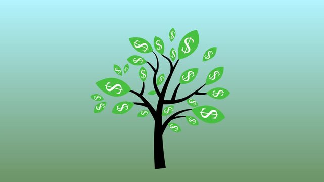 Stylized tree with dollar sign leaves showing money growth and finance concept animation