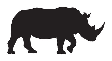 Rhino Silhouette Against White Background A Dark Animal Shape Silhouette © MdMosharef
