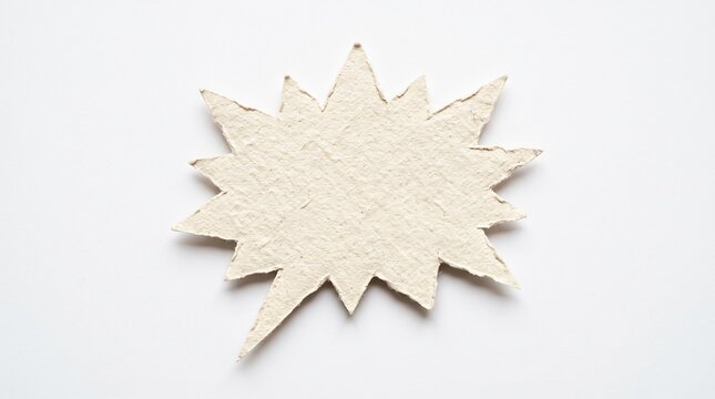 A star shaped blank speech bubble made of rough handmade recycled paper with a torn edge texture perfect for adding creative custom text notes or artistic design messages