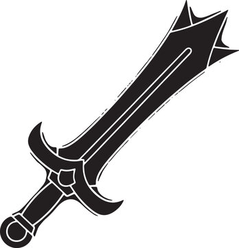 Stylized medieval sword icon silhouette on checkered background.