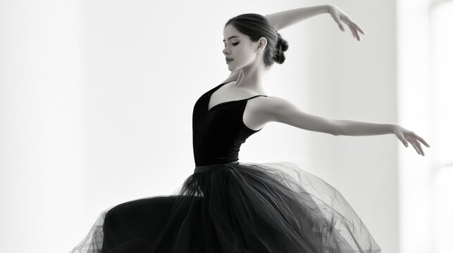 Elegant ballerina in flowing black tutu