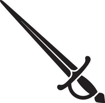 Elegant rapier sword silhouette with ornate hilt on checkered background.