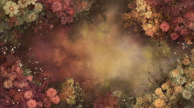 Floral Watercolor Background with Soft Earthy Tones and Flowers