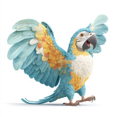 Fototapeta premium Colorful macaw parrot character with open wings walking isolated on white background