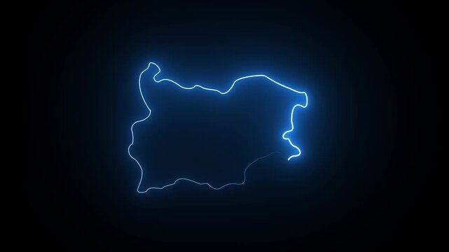 Glowing blue neon outline map of bulgaria country isolated on a black background