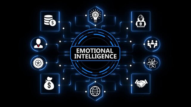 Emotional Intelligence Platform with Intelligent Leadership Analytics and Digital Enterprise Solutions on Dark Blue Background