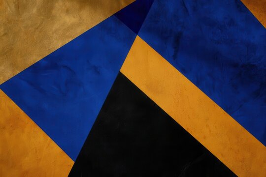 Geometric Abstract Art with Blue, Gold, and Black Triangles