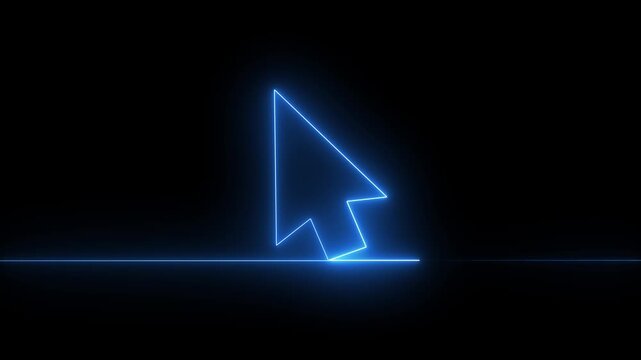 Neon line mouse cursor arrow on black background. Animated continuous one line drawing of a cursor arrow. Cursor. Mouse, pointer, click, button, website, user. Computer 4k animation user video