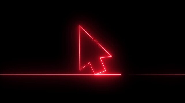 Neon line mouse cursor arrow on black background. Animated continuous one line drawing of a cursor arrow. Cursor. Mouse, pointer, click, button, website, user. Computer 4k animation user video