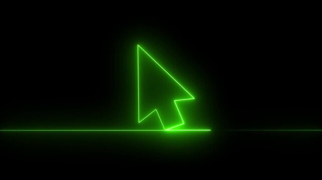 Neon line mouse cursor arrow on black background. Animated continuous one line drawing of a cursor arrow. Cursor. Mouse, pointer, click, button, website, user. Computer 4k animation user video