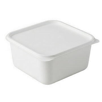 Empty white plastic storage container with lid isolated on transparent background