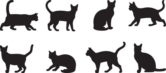 Collection of cat silhouettes in different poses vector. illustration eps 10 © REKHA