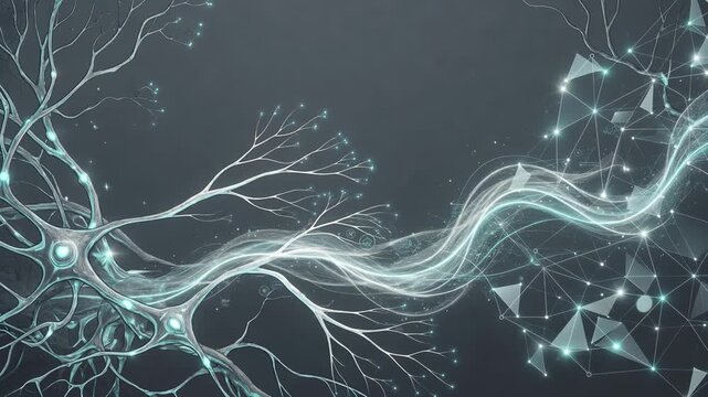 Glowing neural pathways and flowing data lines in a futuristic style on a dark background, symbolizing digital connectivity