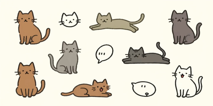Cute Funny Domestic Animals Set Cartoon Vector Collection with Cats, Dog, Kitten and Mouse Characters Pet Icons Illustration Design