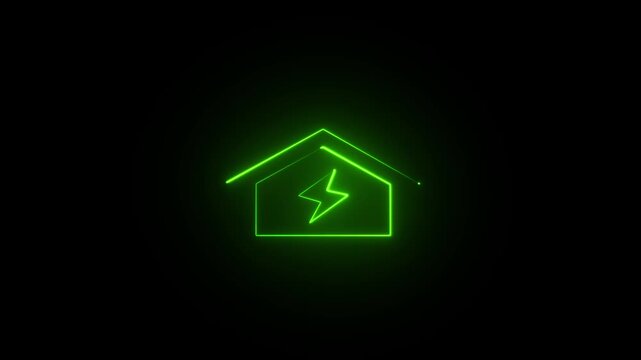 dynamic neon home energy house icon animation with electric bolt - smart home power and sustainable electricity concept loop house icon animation