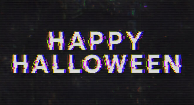 Glitch effect text design for a spooky happy halloween holiday celebration