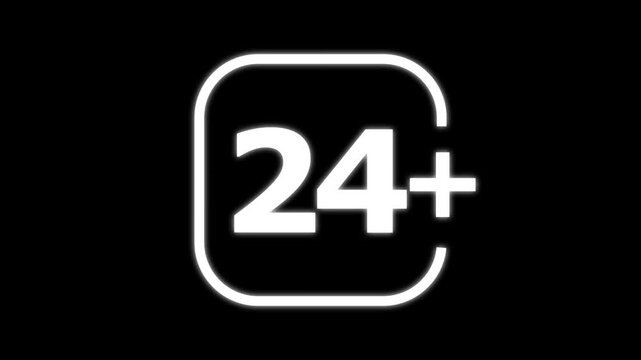 White twenty four plus age restriction isolated on a solid black background for rating and maturity labels and parental control systems