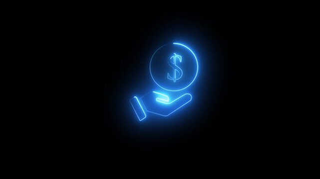 Red glowing dollar sign icon animation, neon finance symbol loop, digital payment hand gesture motion, futuristic money technology concept on dark background.