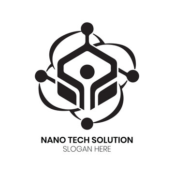 Nano Tech Solution atomic structure quantum networking microchip science futuristic digital logo