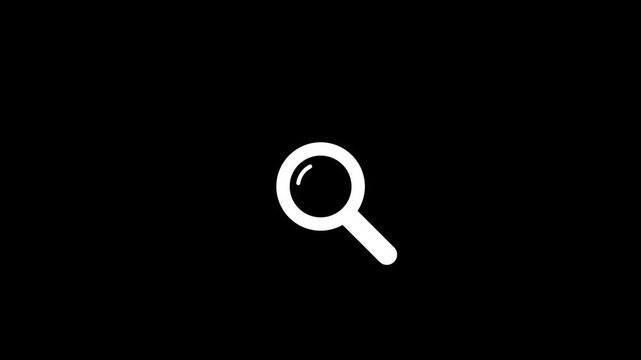 Minimal Search Magnifying Glass Icon on Black Background.