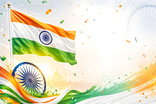 Happy Independent Independence Day and Republic Day Celebration India with Indian Flag and Decorations