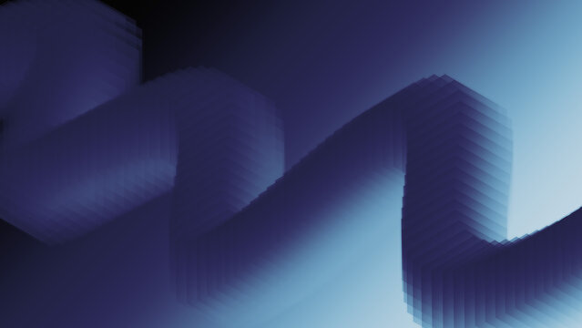 Abstract dark blue background with dynamic stepped geometric wave tube shape.