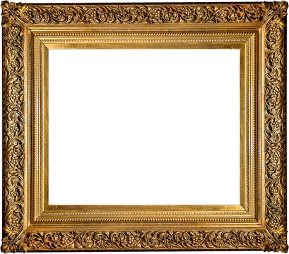 Old gold frame on white surface
