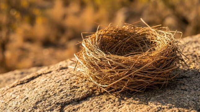Empty bird nest on a rock