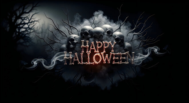 Spooky halloween background featuring a dark haunted forest and full moon