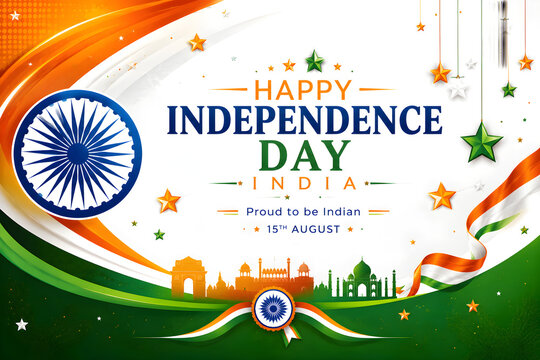 Happy Independent Independence Day and Republic Day Celebration India with Ashoka Chakra and Flag